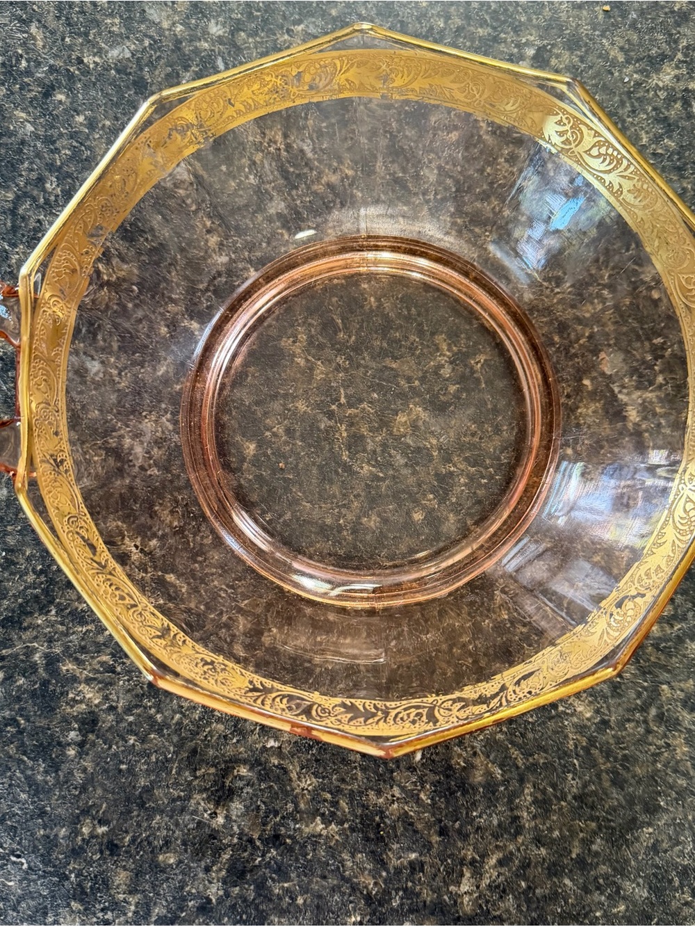 Elegant Gold-Trim Glass Serving Bowl - Pink Glass with Gold Accent